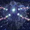 Graphic design of a brain, blended with computer chips